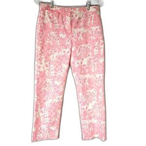 Vintage Lilly Pulitzer Pink & White Run for the Roses Rhino Stretch Ankle Pants
